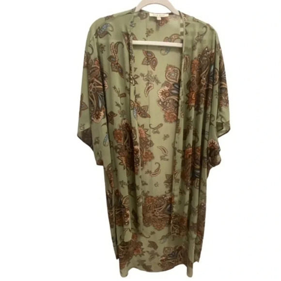 Black Rainn Jackets & Blazers - Boho Paisley Kimono Coverup Olive Green Brown Floral Beach Festival Cardigan OS